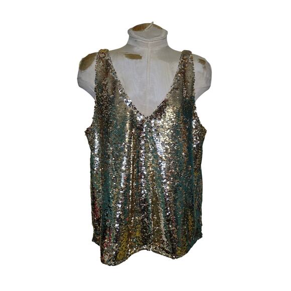 LOFT Outlet Gold Sequin Tank‎ Top Size XL Holiday New Years Eve - Picture 1 of 5